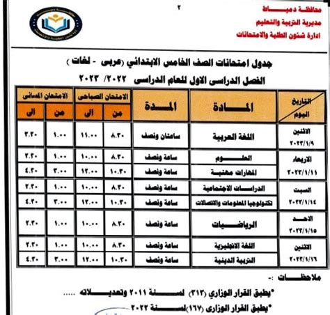 محافظ دمياط تعتمد جداول امتحانات الفصل الدراسي الأول للمراحل التعليمية