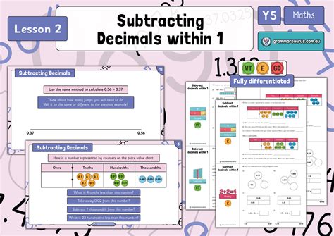 Year 5 Decimals Part 2 Subtracting Decimals Within 1 Lesson 2 Grammarsaurus Australia