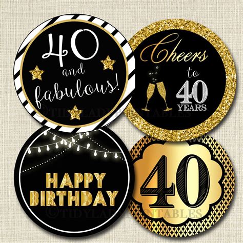 Th Birthday Cupcake Toppers Printable Cheers To Forty Years Cupcake