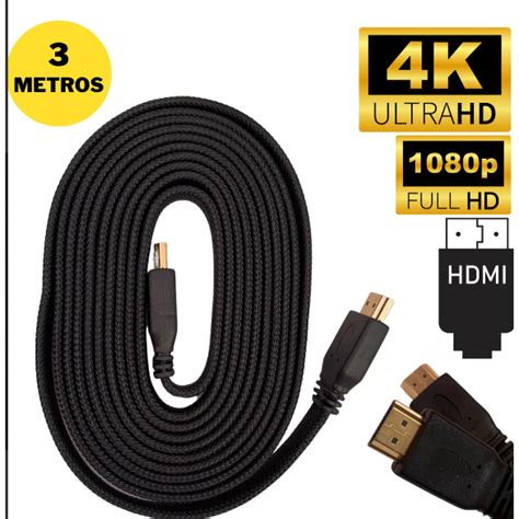 Cabo Hdmi 4k Ultra Gold 3m Metros Full Hd 3d Blindado Tv Pc Shopee Brasil