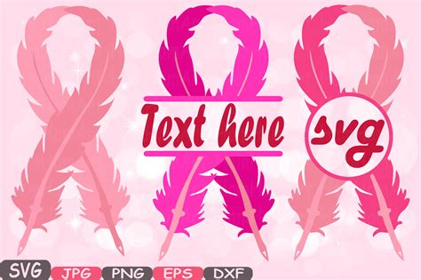 Cancer Ribbon With Feather Svg