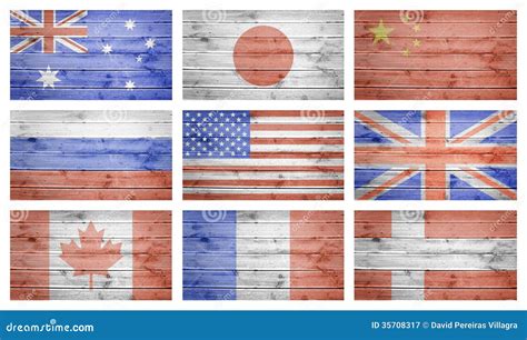 World Flags Collage Over Wood Planks Texture Stock Image ...