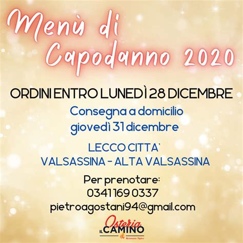 Menù di Capodanno all Osteria Il Camino Lago di Como e Valsassina