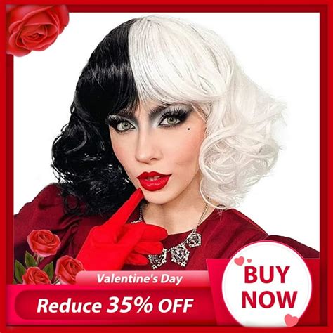 Dopi Short Bob Wigs Cruella Half Wigs For Women Curly Devil Wigs With Bangs For Cosplay Wefted