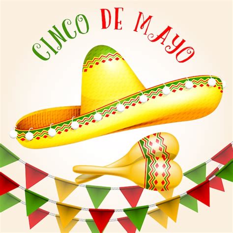 Cartel Del Cinco De Mayo Con Sombrero Y Maracas Vector Premium