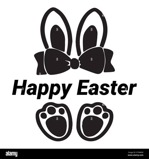 Happy Easter Text Lettering With Bunny Illustration Isolated On White