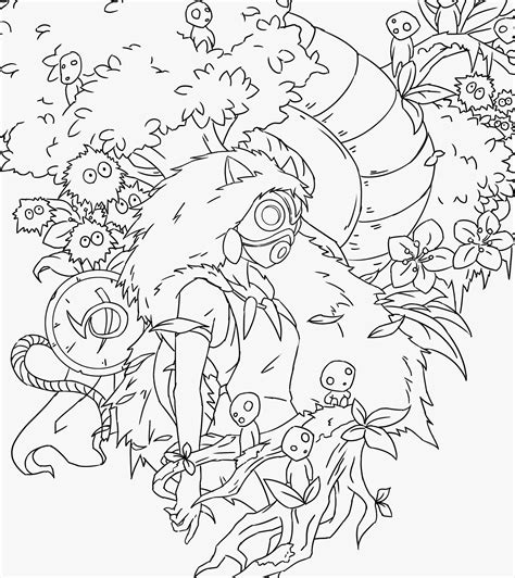 Princess Mononoke Coloring Pages Coloring Nation