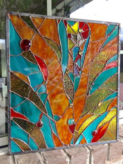 Stained Glass Panel Abstract Window Nuggets Suncatcher Etsy Modern