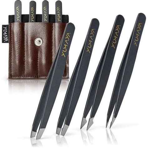 YUMAYA Tweezers Lot de 4 pinces à épiler professionnelles en acier