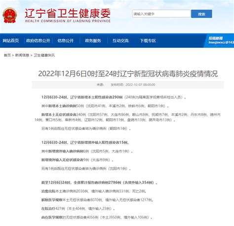 2022年12月6日0时至24时辽宁新型冠状病毒肺炎疫情情况 感染者 本土 病例