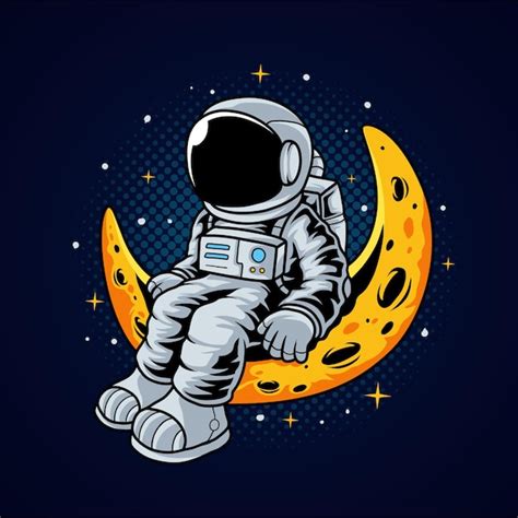 Astronauta Sentado En Luna Vector Premium