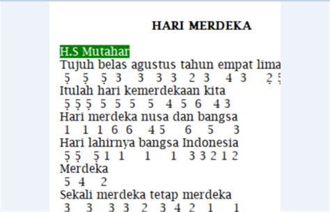 Hari Merdeka Not Angka Not Angka Lagu Hari Merdeka Berikut Not Riset