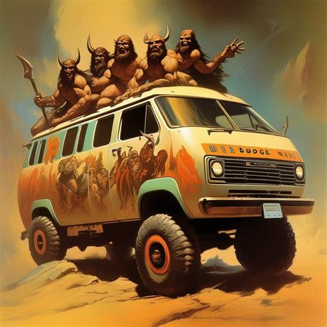 1977 Dodge Boogie Van With Viking Mural Art By Frank Frazetta Ai