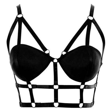 BANSSGOTH Body Harness Bra Women S Lingerie Cage Belt Punk Gothic Stretchy Fabric Strap Chest