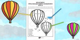 Hot Air Balloon Colour By Number Addition And Subtraction Up
