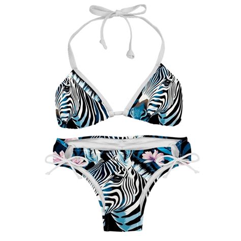 Zebra Detachable Sponge Adjustable Strap Bikini Set Two Pack Swim