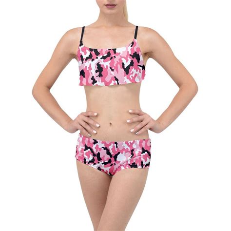 Pink Camo Camouflage Army Print Layered Top Bikini Set Sexy Etsy