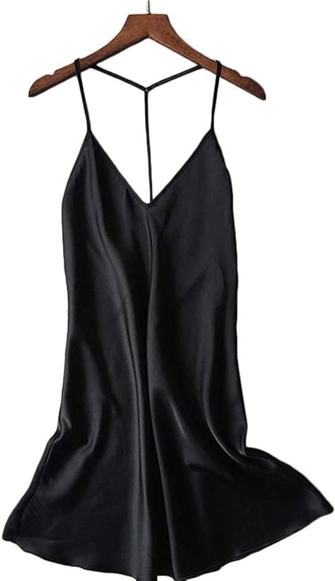 Kaei Shi Silky Satin Nightie Backless Lingerie For Women Loose Sleepwear Mini Nightgown