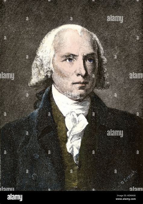 James Madison Hand Colored Woodcut Of A Gilbert Stuart Painting Stock