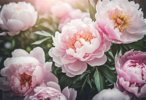 Premium Photo Summer Blossoming Delicate Peony Frame Blooming Peonies