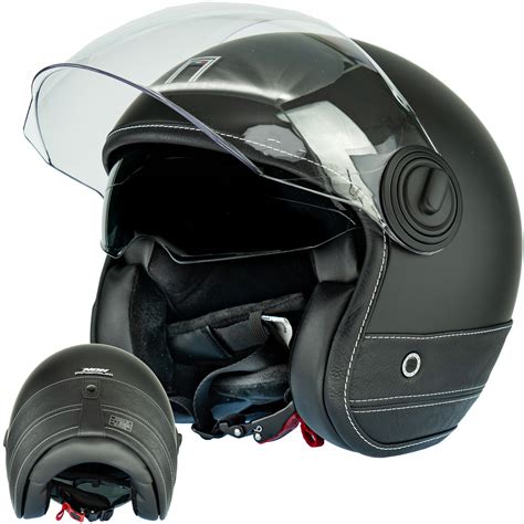 ELEGANCKI NEO RETRO LINE CZARNA SKÓRA KASK MOTOCYKLOWY PREMIUM NOX