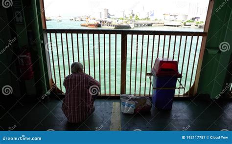 An Old Man Sit At Ferry View The Scenery Stock Video Video Of