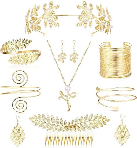 Morfetto 9 Pcs Greek Goddess Costume Accessories Set For Women Golden