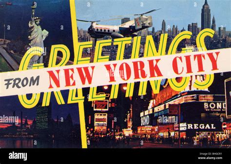 Greetings From New York City Postcard 1961 Artist Unknown Stock