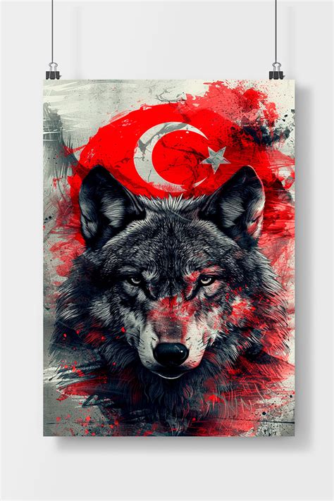 Trend Türk Bayrağı Ve Bozkurt Poster Çerçevesiz Parlak Kağıt Fiyatı