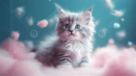 Cute Kitten Sitting On Pink Clouds Hd Wallpaper Background, Kurilian ...