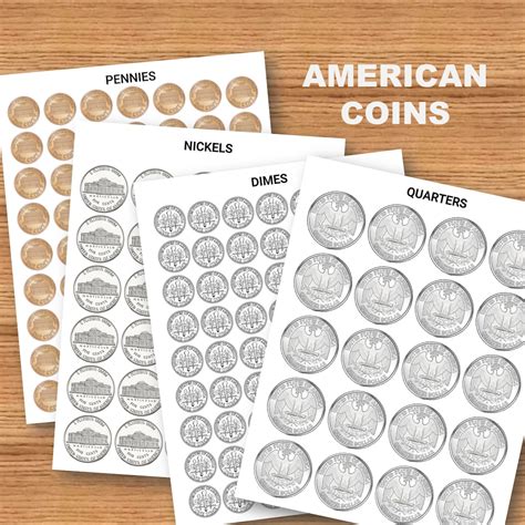 Printable American Coins Us Currency Coins Play Money Coins Toy