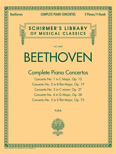 Beethoven Complete Piano Concertos Schirmer Library Of Classics Volume 4480 Two Pianos Four