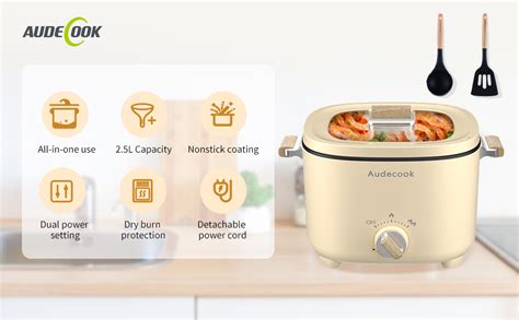 Audecook Elektrischer Hot Pot 2 5L Tragbare Antihaft Multikocher Mini