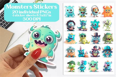 Cute Monsters Stickers Bundle. Design PNG