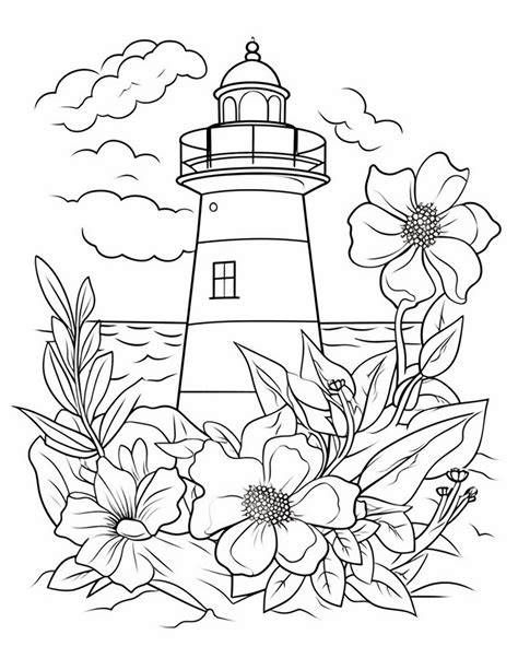 Printable Lighthouse Scene Coloring Pages For Adults Printable Pdf