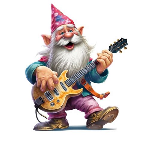 Premium Ai Image A Cartoon Gnome With A Guitar On His Head Is Playing