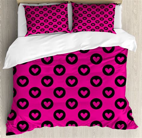 Hot Pink Duvet Cover Set Queen Size Cute Pink Hearts Inside Big Black
