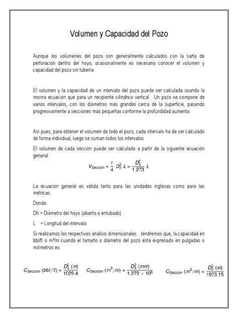 Calculo de Volumen Perforacion de Pozos | PDF | Pozo de petróleo | Volumen