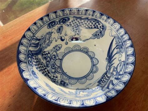 OLD CHINESE BLUE WHITE PORCELAIN 6 5 BOWL DRAGON PHOENIX BIRD LIKE