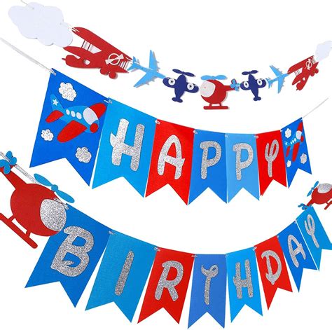 Airplane Plane Birthday Banner & Garland Decoration for Airplane Aviator Aviation Birthday ...