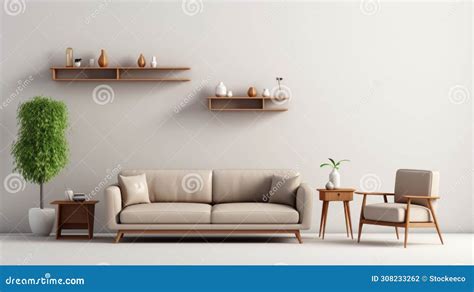 Minimalistic Living Room Furniture With Whimsical Design Stock