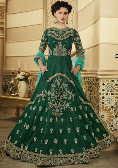 Buy Emerald Green Silk Indian Wedding Anarkali In Uk Usa And Canada Wedding Salwar Suits Silk