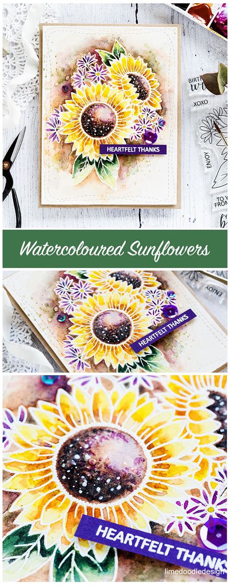 Watercoloured Sunflowers Handmade Card By Debby Hughes For The Day