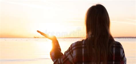 Hands Holding Sun with Sunset Silhouette Stock Image - Image of ...