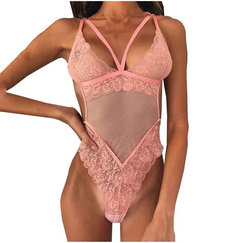 Lingerie For Women One Piece Lingerie Deep V Teddy Sexy Lace Bodysuit Strappy Lingerie