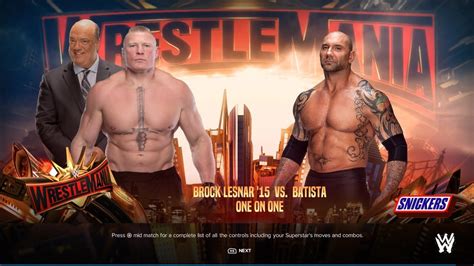 Brock Lesnar Vs Batista Wrestlemania Full Match Wwe 2k24 Youtube