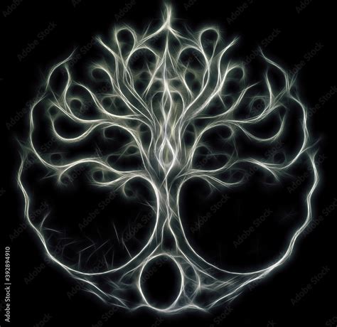 Tree Of Life Symbol On Structured Ornamental Background Yggdrasil