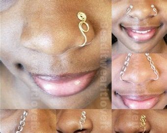 Four Pictures Of Different Types Of Nose Piercings On Women S Lips And