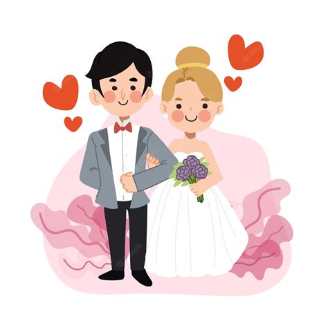 Premium Vector Cute Wedding Couple Vector Cartoon Character Illustration