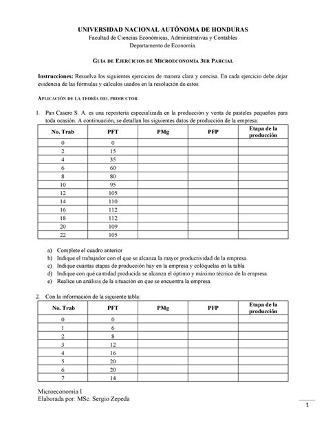 GUÍA DE Ejercicios DE Microeconomía 3ER Parcial UNIVERSIDAD NACIONAL